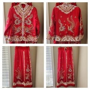 Embellished Suit Set Jacket & Skirt Dragon & Phoenix